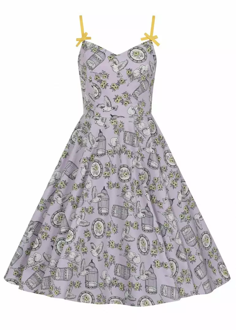 New In Hell Bunny Birdcage 50's Swing Dress Lavender 4 New In Hell Bunny Birdcage 50's Swing Dress Lavender