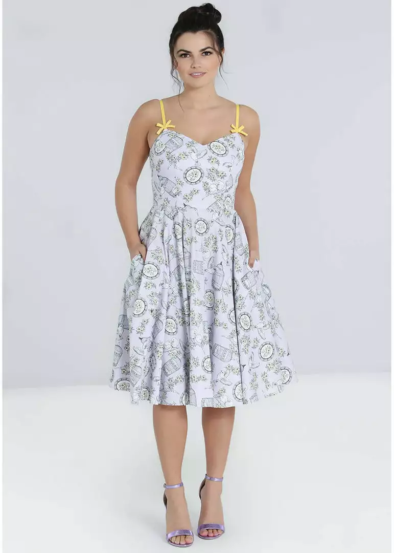 New In Hell Bunny Birdcage 50's Swing Dress Lavender 8 New In Hell Bunny Birdcage 50's Swing Dress Lavender