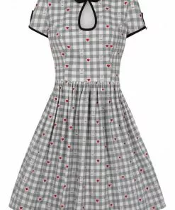 Hell Bunny Hopper Gingham 50's Swing Dress Grey