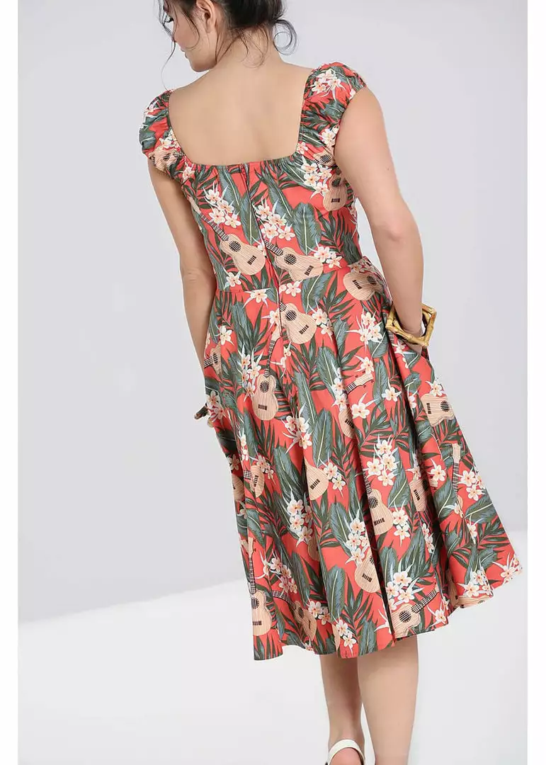 Hell Bunny Ukulele 50's Swing Dress Orange New In 8 Hell Bunny Ukulele 50's Swing Dress Orange New In