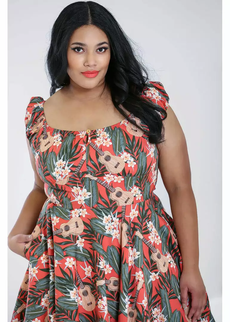 Hell Bunny Ukulele 50's Swing Dress Orange New In 5 Hell Bunny Ukulele 50's Swing Dress Orange New In