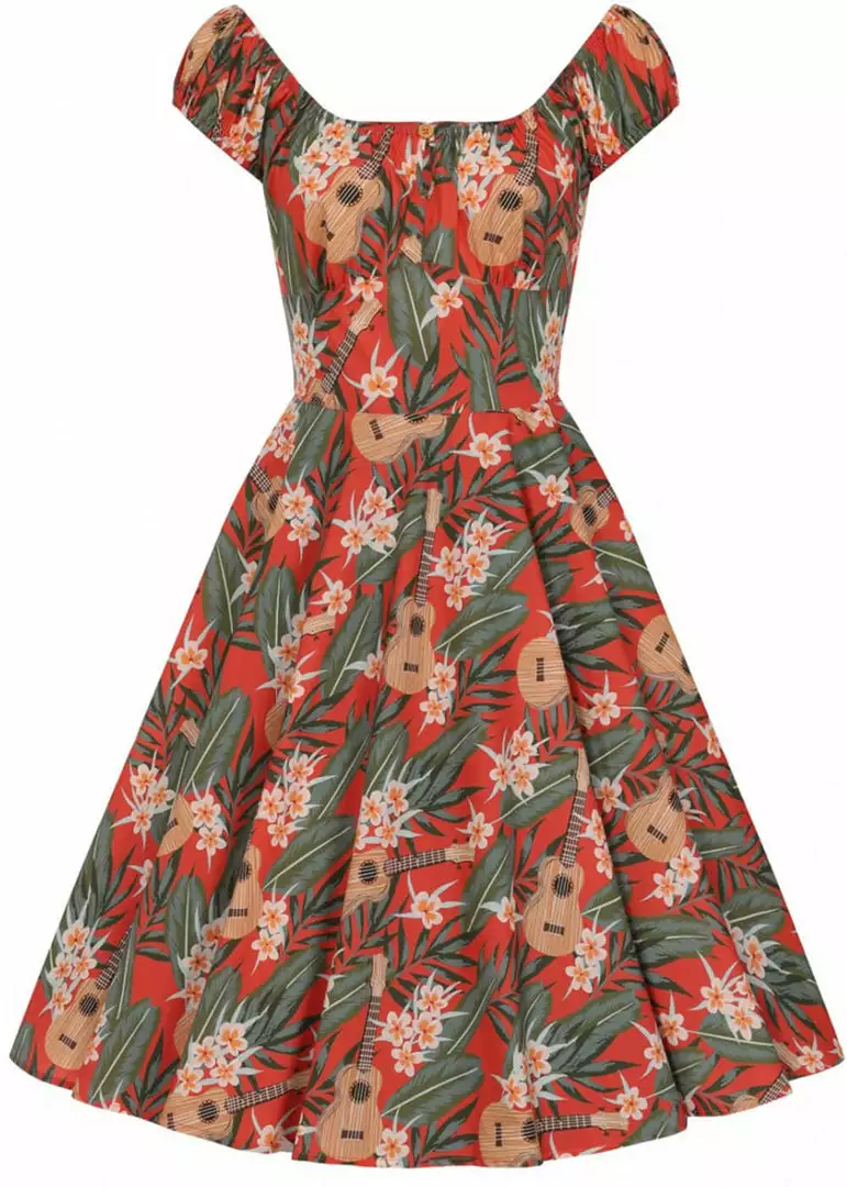 Hell Bunny Ukulele 50's Swing Dress Orange New In 3 Hell Bunny Ukulele 50's Swing Dress Orange New In