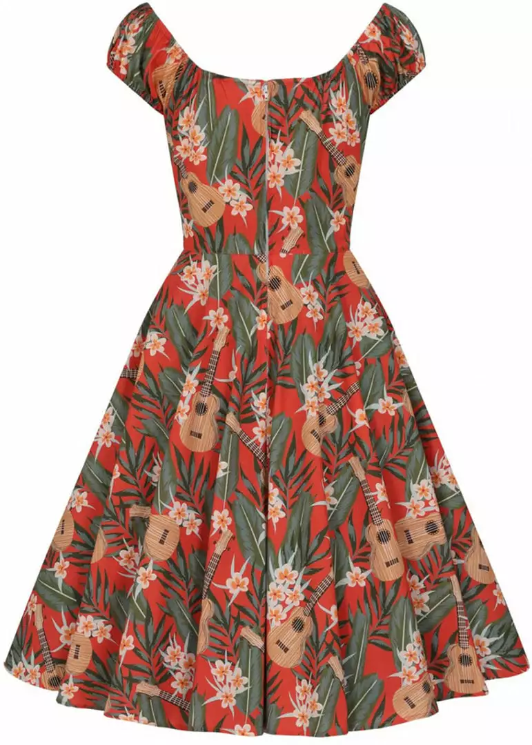Hell Bunny Ukulele 50's Swing Dress Orange New In 7 Hell Bunny Ukulele 50's Swing Dress Orange New In