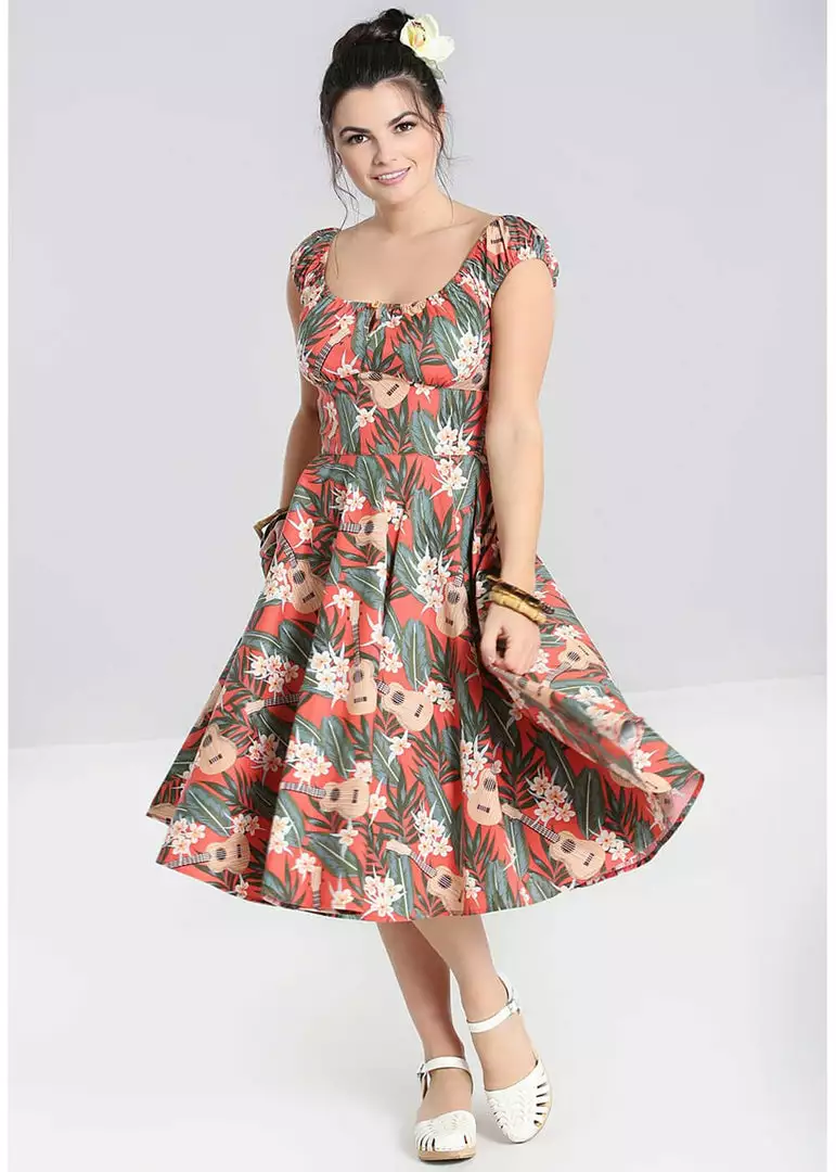 Hell Bunny Ukulele 50's Swing Dress Orange New In 6 Hell Bunny Ukulele 50's Swing Dress Orange New In