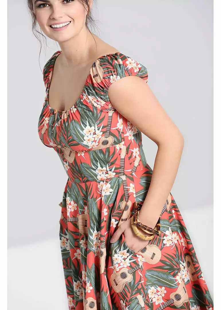 Hell Bunny Ukulele 50's Swing Dress Orange New In 9 Hell Bunny Ukulele 50's Swing Dress Orange New In