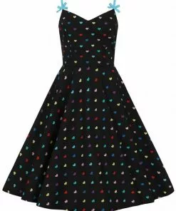 Hell Bunny True Love Hearts Mid 50's Swing Dress Black 10 Hell Bunny True Love Hearts Mid 50's Swing Dress Black