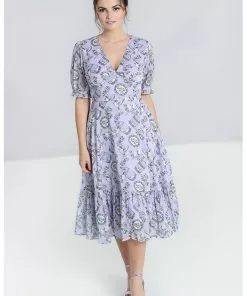 Hell Bunny Willow Sparrow Birdcage 70's Midi Dress Lavender