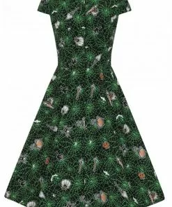 Hell Bunny Hex Spiderweb 50's Mid Swing Dress Black New In 14 Hell Bunny Hex Spiderweb 50's Mid Swing Dress Black New In