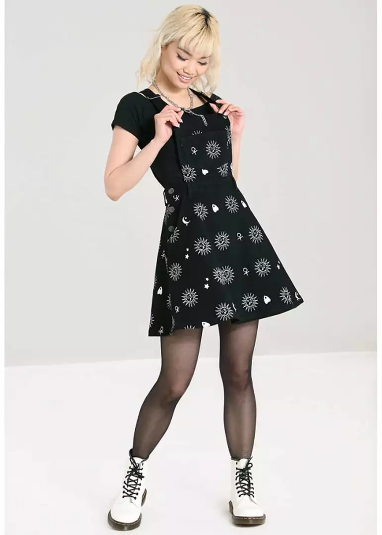 New In Hell Bunny Oculus Pinafore 60's Dress Black 9 New In Hell Bunny Oculus Pinafore 60's Dress Black