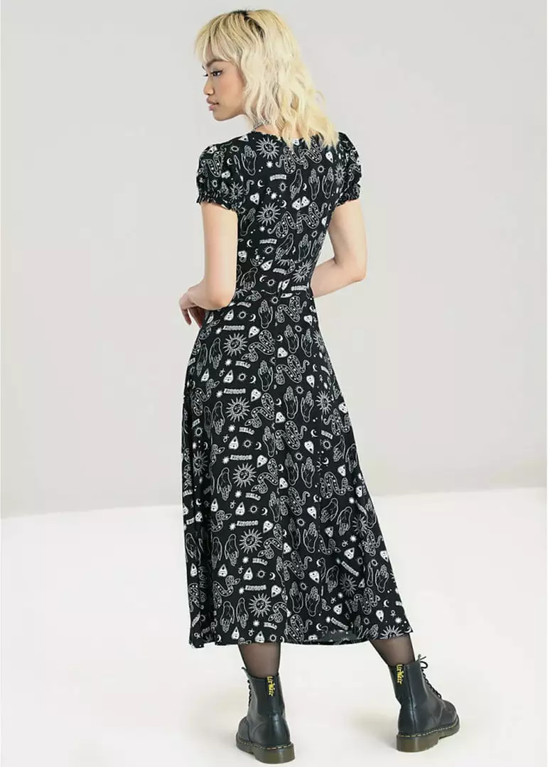 New In Hell Bunny Hello Goodbye Ouija 70's Dress Black 10 New In Hell Bunny Hello Goodbye Ouija 70's Dress Black