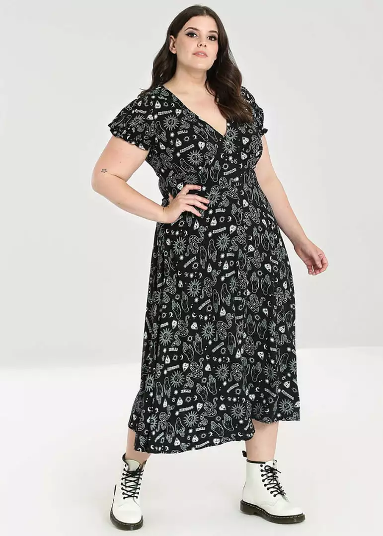 New In Hell Bunny Hello Goodbye Ouija 70's Dress Black 12 New In Hell Bunny Hello Goodbye Ouija 70's Dress Black