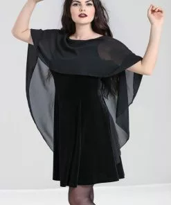 Hell Bunny Draco Cape Velvet 70's Dress Black New In