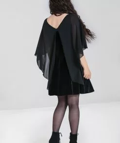 Hell Bunny Draco Cape Velvet 70's Dress Black New In