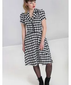 New In Hell Bunny Blake Houndstooth 60's Midi Dress Black White