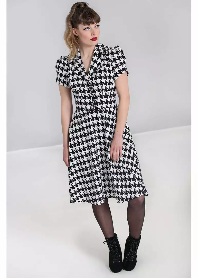 New In Hell Bunny Blake Houndstooth 60's Midi Dress Black White 3 New In Hell Bunny Blake Houndstooth 60's Midi Dress Black White