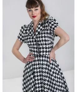 New In Hell Bunny Blake Houndstooth 60's Midi Dress Black White 16 New In Hell Bunny Blake Houndstooth 60's Midi Dress Black White