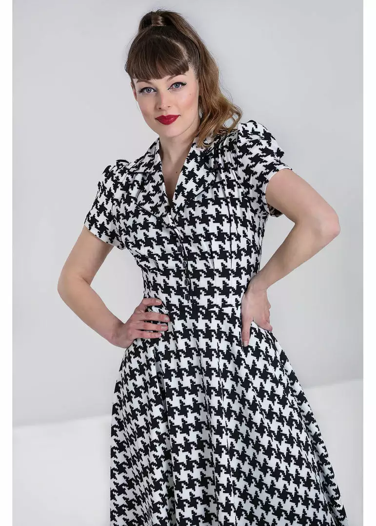 New In Hell Bunny Blake Houndstooth 60's Midi Dress Black White 9 New In Hell Bunny Blake Houndstooth 60's Midi Dress Black White