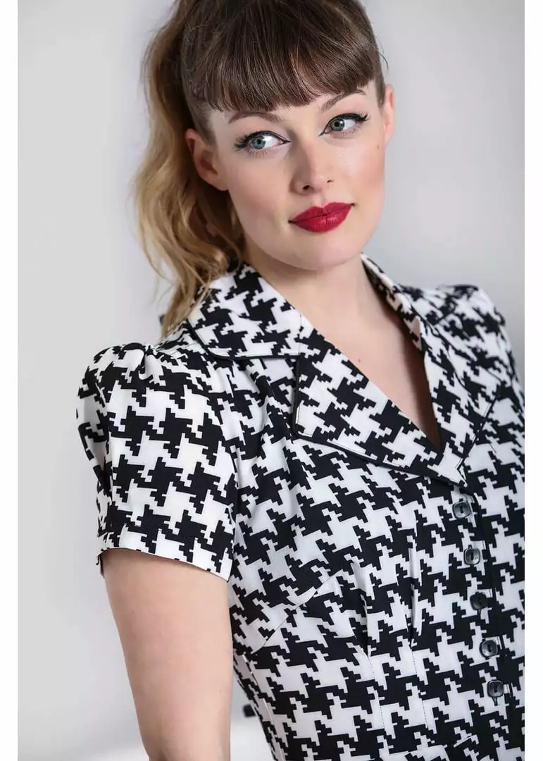 New In Hell Bunny Blake Houndstooth 60's Midi Dress Black White 4 New In Hell Bunny Blake Houndstooth 60's Midi Dress Black White
