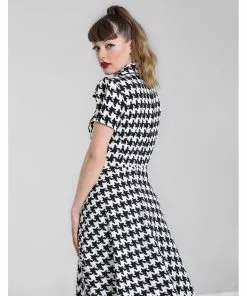 New In Hell Bunny Blake Houndstooth 60's Midi Dress Black White 14 New In Hell Bunny Blake Houndstooth 60's Midi Dress Black White