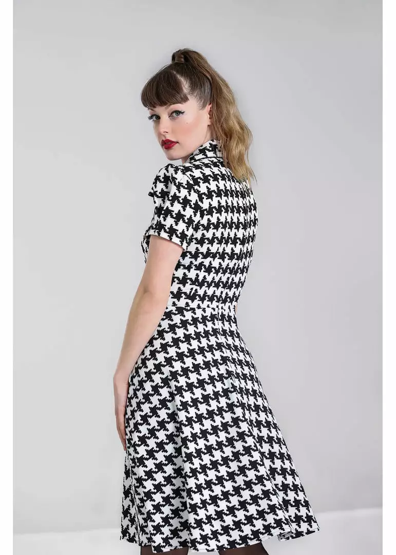 New In Hell Bunny Blake Houndstooth 60's Midi Dress Black White 7 New In Hell Bunny Blake Houndstooth 60's Midi Dress Black White
