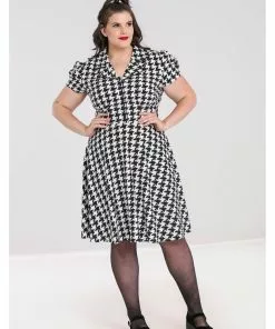 New In Hell Bunny Blake Houndstooth 60's Midi Dress Black White 15 New In Hell Bunny Blake Houndstooth 60's Midi Dress Black White