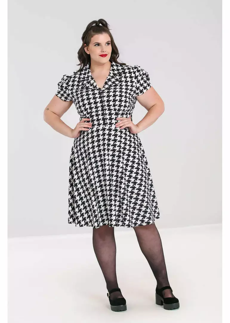 New In Hell Bunny Blake Houndstooth 60's Midi Dress Black White 8 New In Hell Bunny Blake Houndstooth 60's Midi Dress Black White