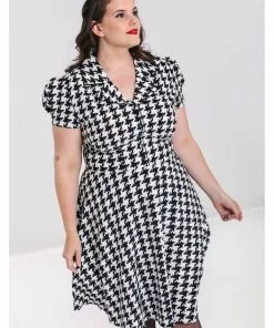 New In Hell Bunny Blake Houndstooth 60's Midi Dress Black White 12 New In Hell Bunny Blake Houndstooth 60's Midi Dress Black White