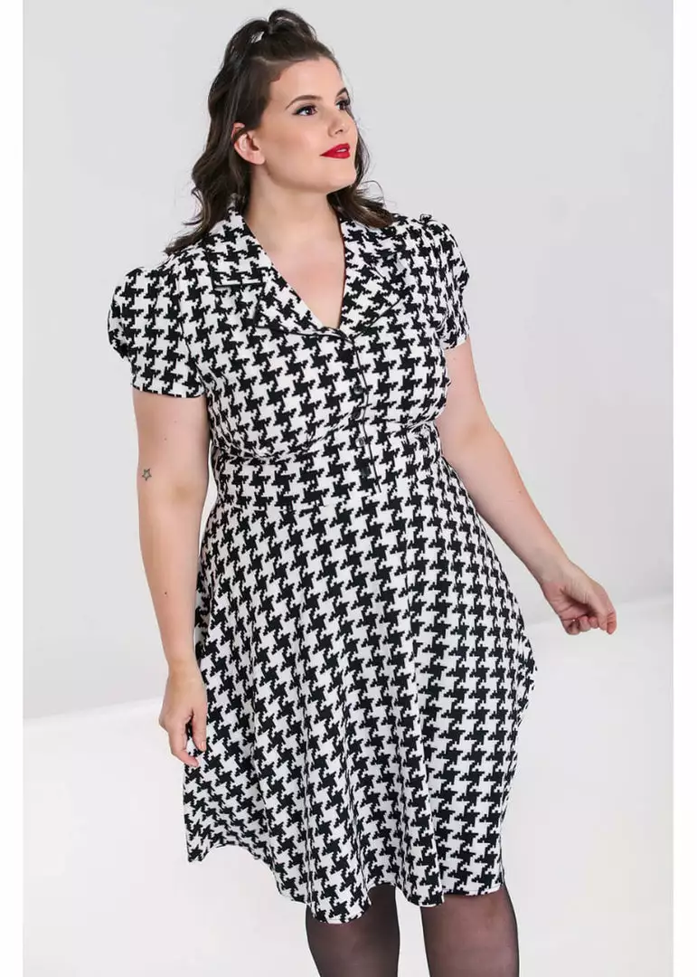 New In Hell Bunny Blake Houndstooth 60's Midi Dress Black White 5 New In Hell Bunny Blake Houndstooth 60's Midi Dress Black White