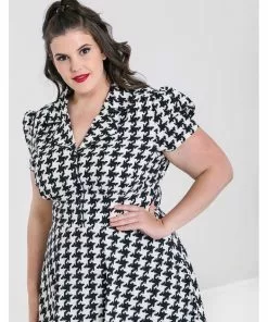 New In Hell Bunny Blake Houndstooth 60's Midi Dress Black White 13 New In Hell Bunny Blake Houndstooth 60's Midi Dress Black White