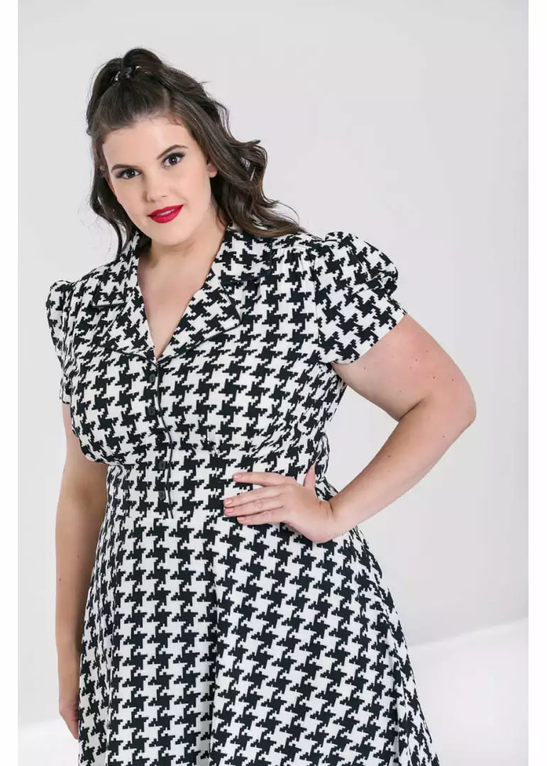New In Hell Bunny Blake Houndstooth 60's Midi Dress Black White 6 New In Hell Bunny Blake Houndstooth 60's Midi Dress Black White