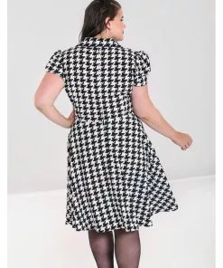 New In Hell Bunny Blake Houndstooth 60's Midi Dress Black White 17 New In Hell Bunny Blake Houndstooth 60's Midi Dress Black White