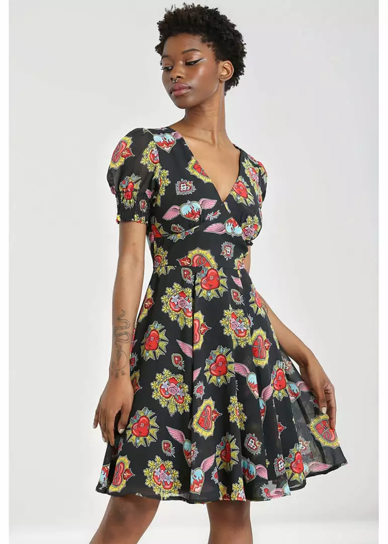 Hell Bunny Amias Sacred Heart 60's Dress Black New In 9 Hell Bunny Amias Sacred Heart 60's Dress Black New In