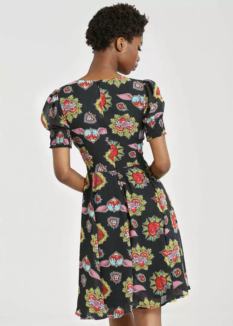 Hell Bunny Amias Sacred Heart 60's Dress Black New In 12 Hell Bunny Amias Sacred Heart 60's Dress Black New In