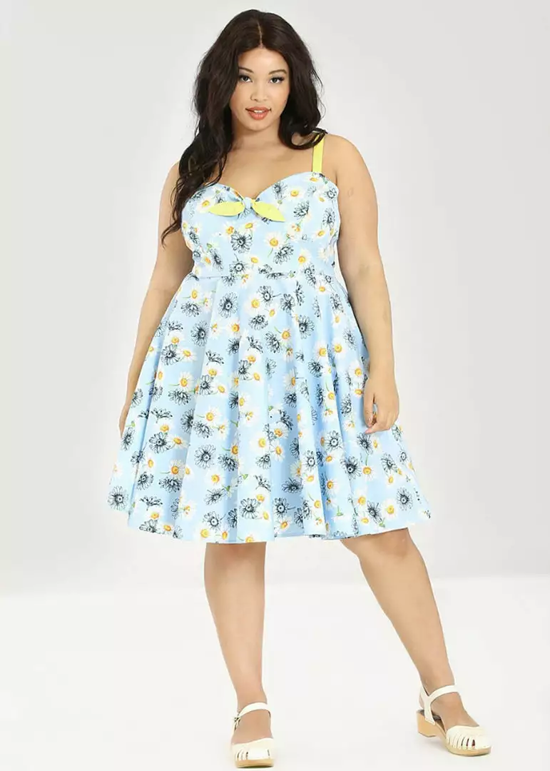 New In Hell Bunny Daisy 50's Swing Dress Blue 8 New In Hell Bunny Daisy 50's Swing Dress Blue