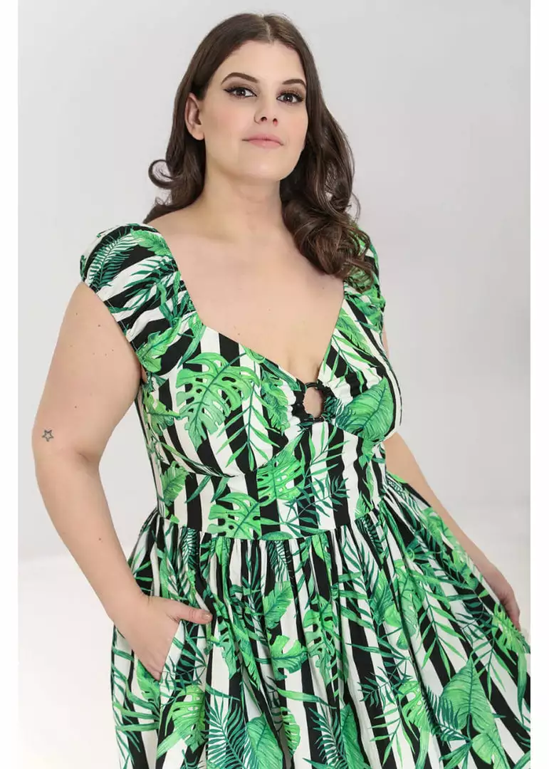 Hell Bunny Solana Leaves 50's Mid Swing Dress Black White 7 Hell Bunny Solana Leaves 50's Mid Swing Dress Black White