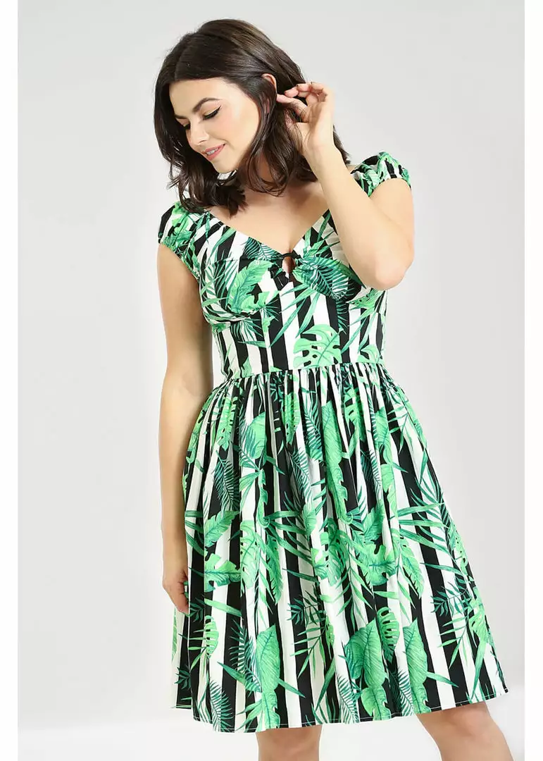 Hell Bunny Solana Leaves 50's Mid Swing Dress Black White 3 Hell Bunny Solana Leaves 50's Mid Swing Dress Black White