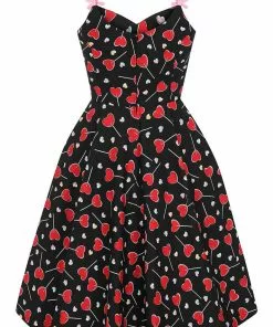 New In Hell Bunny Lollies Hearts 50's Swing Dress Black 18 New In Hell Bunny Lollies Hearts 50's Swing Dress Black