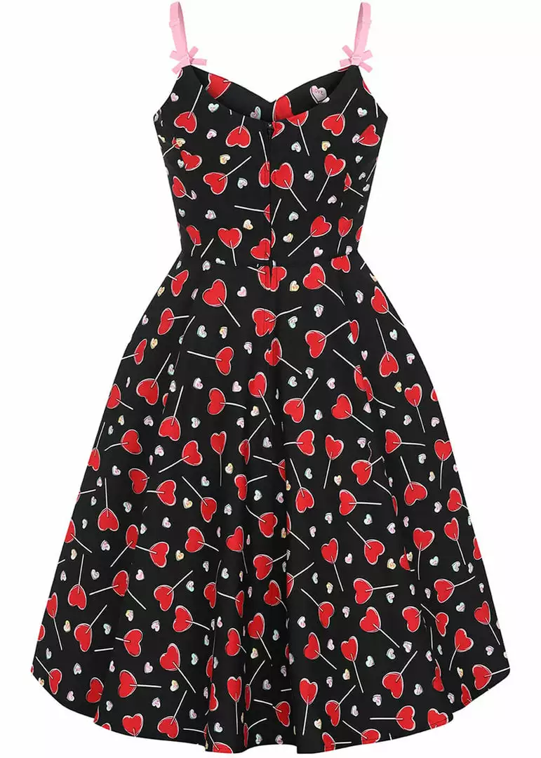 New In Hell Bunny Lollies Hearts 50's Swing Dress Black 8 New In Hell Bunny Lollies Hearts 50's Swing Dress Black