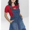 Hell Bunny Strawberry Denim 50's Pinafore Dress Blue New In