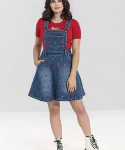Hell Bunny Strawberry Denim 50's Pinafore Dress Blue New In 12 Hell Bunny Strawberry Denim 50's Pinafore Dress Blue New In