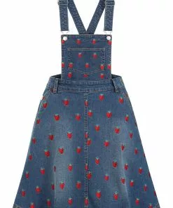 Hell Bunny Strawberry Denim 50's Pinafore Dress Blue New In 15 Hell Bunny Strawberry Denim 50's Pinafore Dress Blue New In