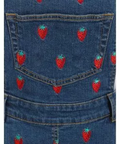 Hell Bunny Strawberry Denim 50's Pinafore Dress Blue New In
