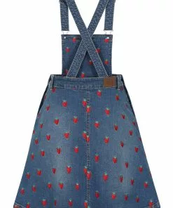 Hell Bunny Strawberry Denim 50's Pinafore Dress Blue New In 16 Hell Bunny Strawberry Denim 50's Pinafore Dress Blue New In