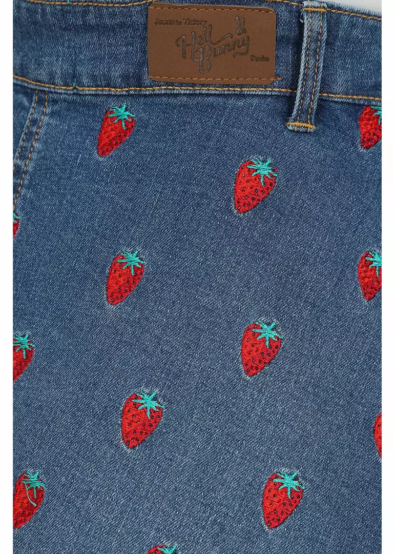 Hell Bunny Strawberry Denim 50's Pinafore Dress Blue New In 10 Hell Bunny Strawberry Denim 50's Pinafore Dress Blue New In