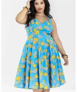 Hell Bunny Valencia Oranges 50's Swing Dress Blue