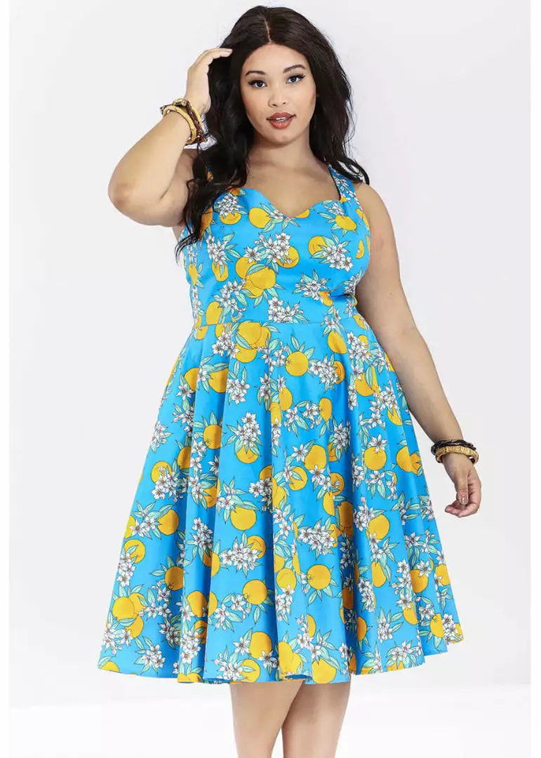 Hell Bunny Valencia Oranges 50's Swing Dress Blue 4 Hell Bunny Valencia Oranges 50's Swing Dress Blue