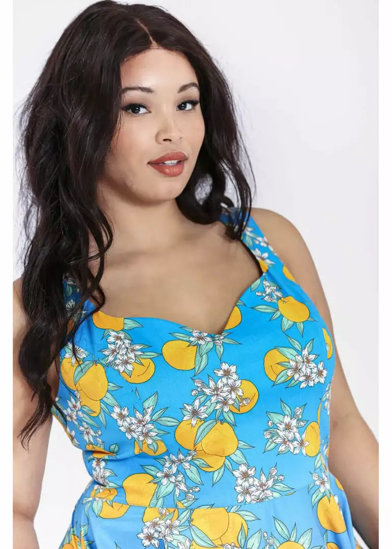Hell Bunny Valencia Oranges 50's Swing Dress Blue 5 Hell Bunny Valencia Oranges 50's Swing Dress Blue