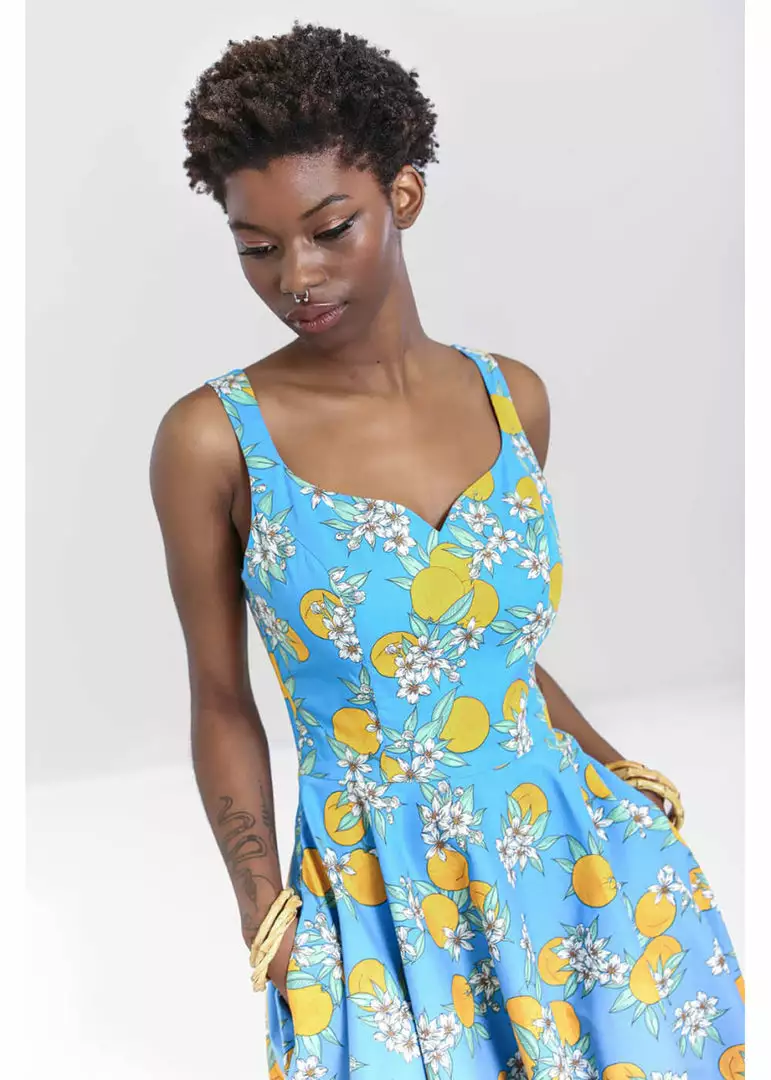Hell Bunny Valencia Oranges 50's Swing Dress Blue 8 Hell Bunny Valencia Oranges 50's Swing Dress Blue
