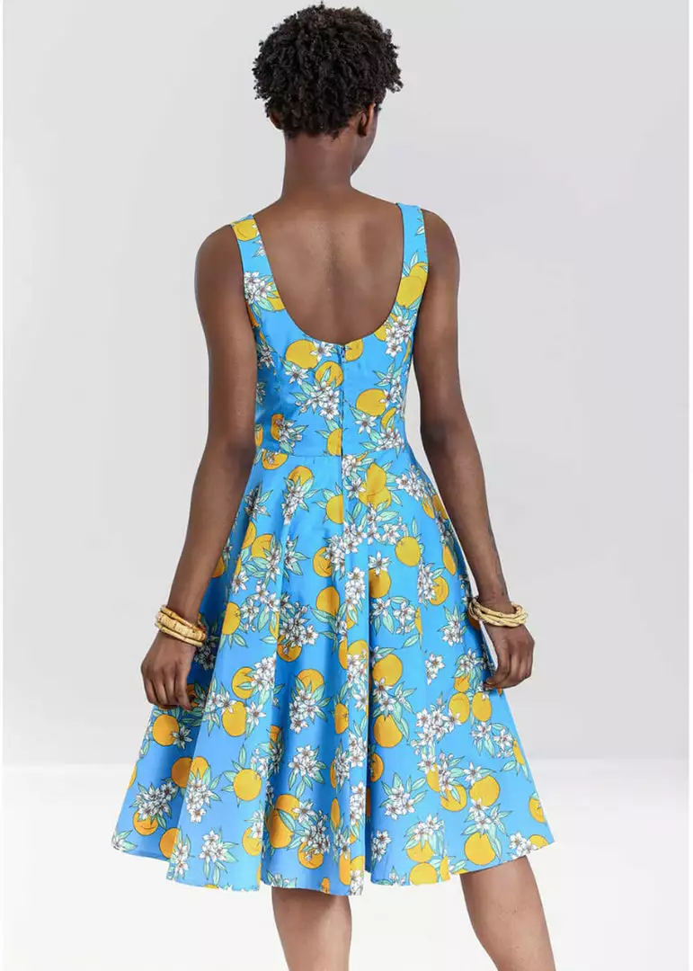 Hell Bunny Valencia Oranges 50's Swing Dress Blue 10 Hell Bunny Valencia Oranges 50's Swing Dress Blue
