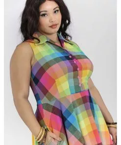 New In Hell Bunny Lucia Rainbow 50's Swing Dress Multi